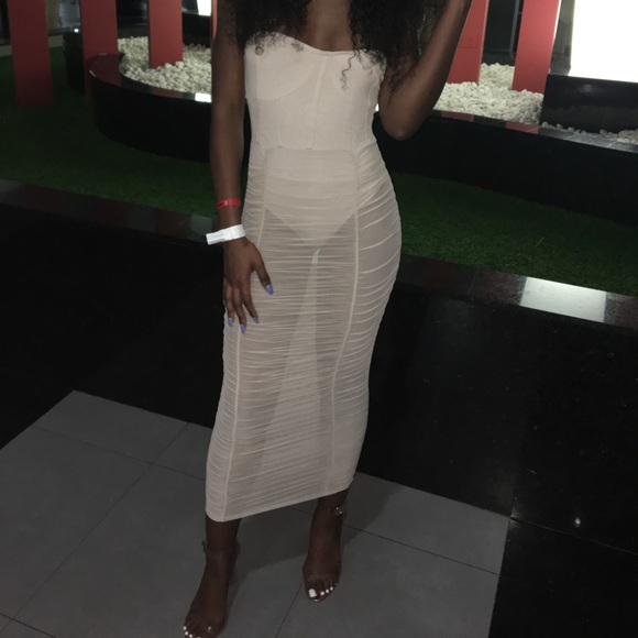 Strapless mesh midi dress - Picture 1 of 3